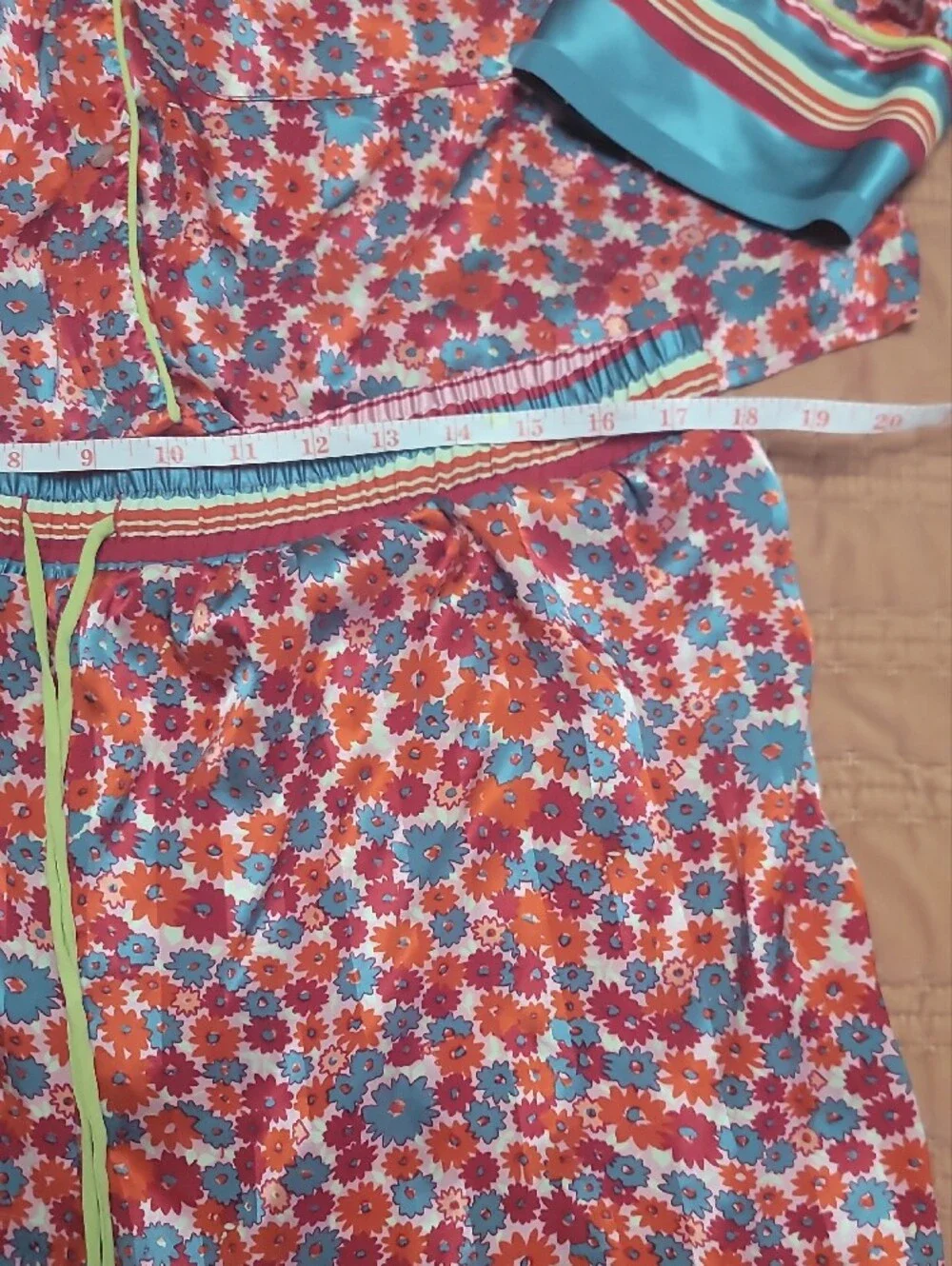 Free People Red Floral Short Pajama Set with Aqua Trim